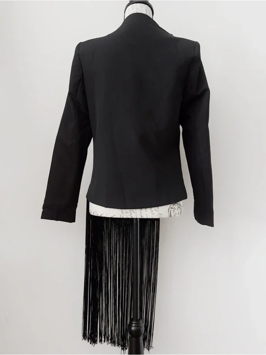 Black asymmetric blazer with fringe, size S - Picture 5 of 6